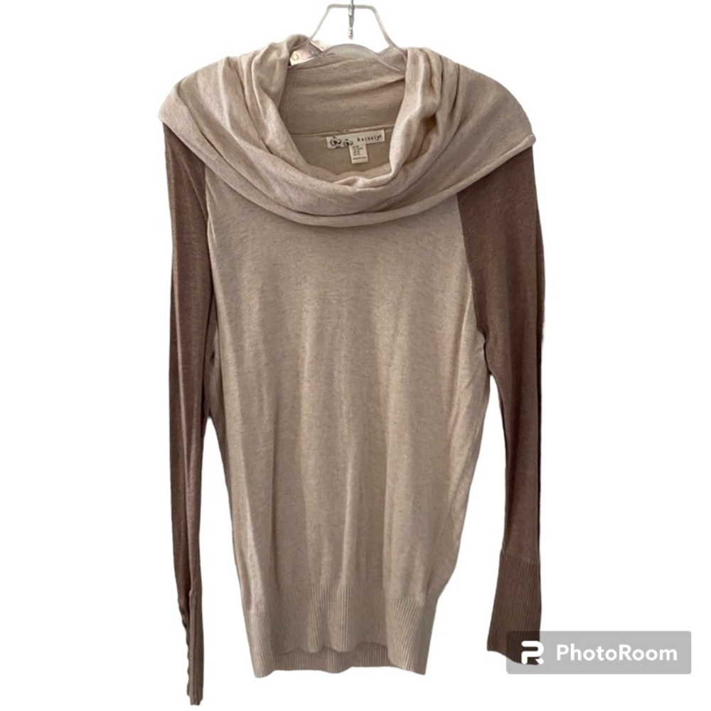 Kaisely Long Sleeve Cowl Neck 2 Tone Sweater With Button Sleeve Detail S…